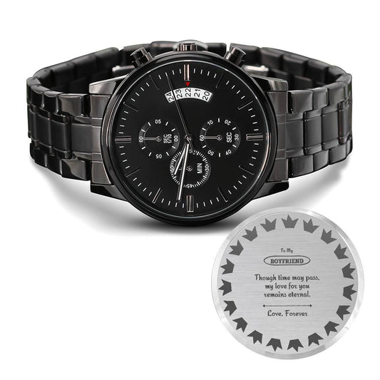 Non-Message Card Black Chronograph Watch with Engraving | To My Boyfriend