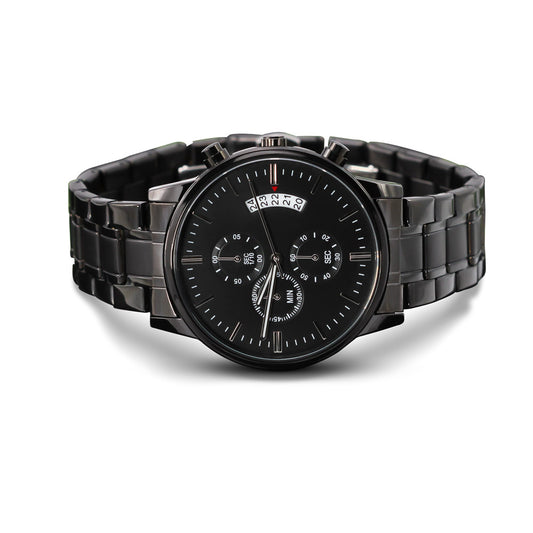 Non-Message Card Black Chronograph Watch with Buyer Upload