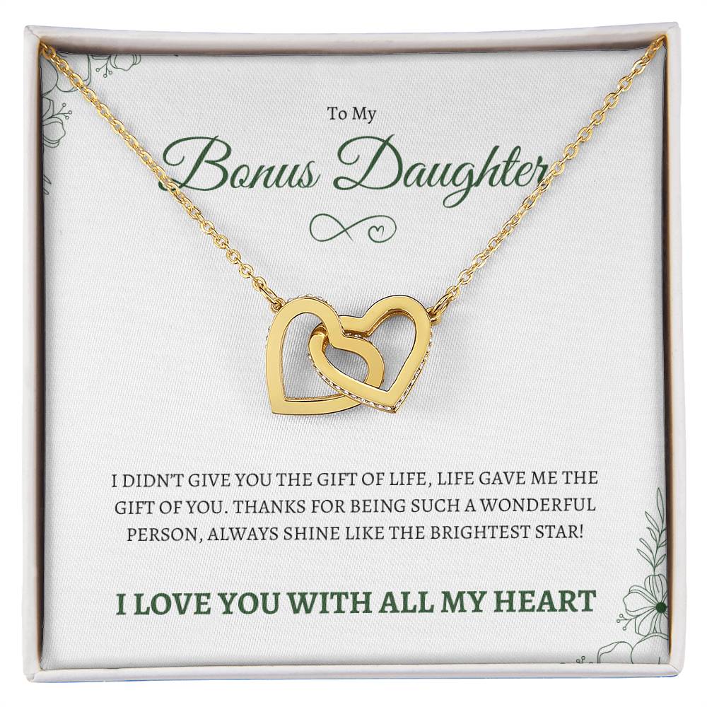 To MY Bonus Daughter | To My Daughter | Interlocking Hearts Necklace