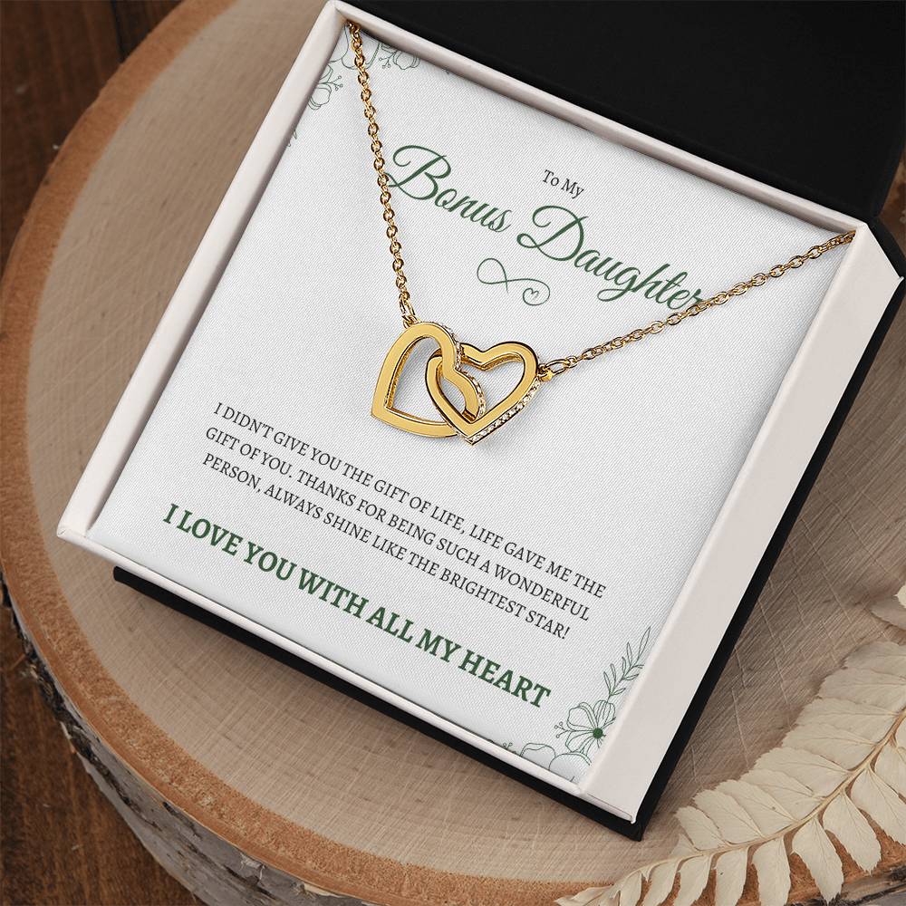 To MY Bonus Daughter | To My Daughter | Interlocking Hearts Necklace