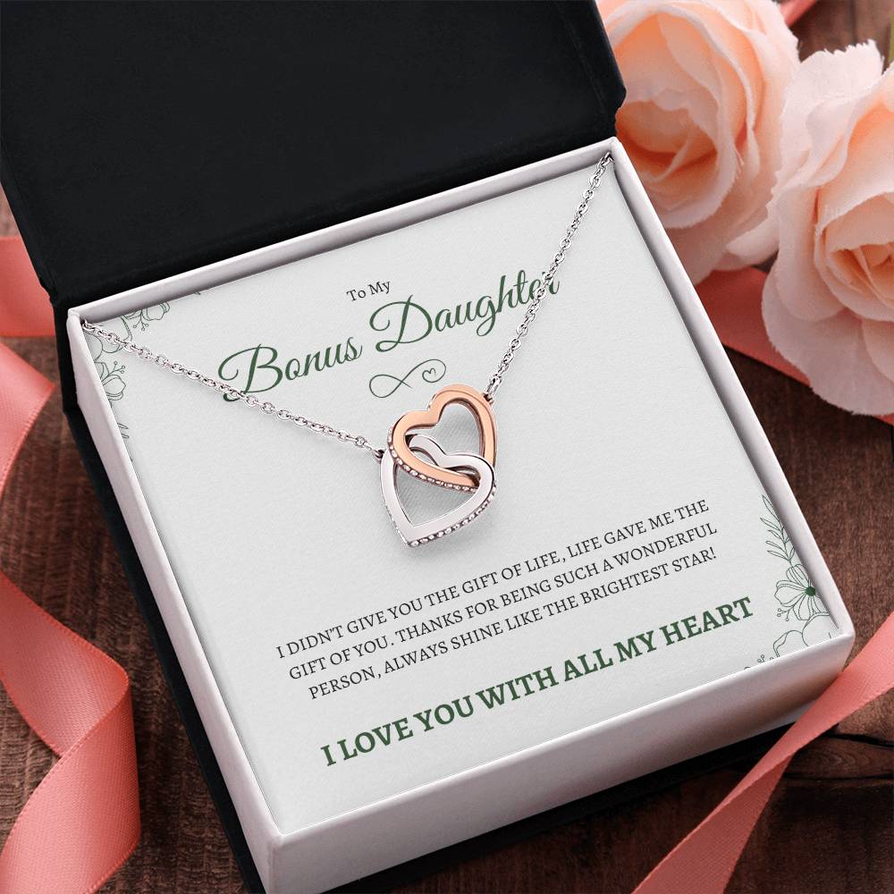 To MY Bonus Daughter | To My Daughter | Interlocking Hearts Necklace