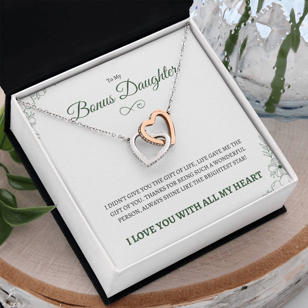 To MY Bonus Daughter | To My Daughter | Interlocking Hearts Necklace