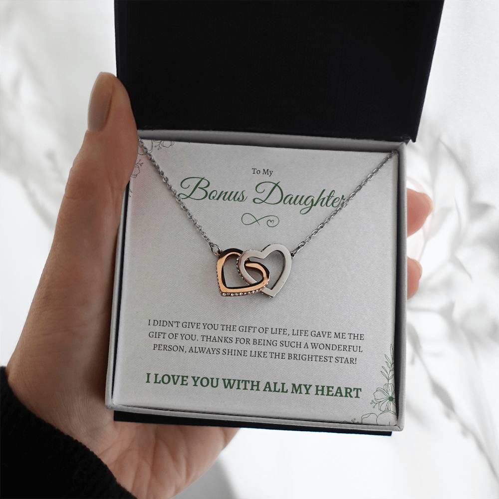 To MY Bonus Daughter | To My Daughter | Interlocking Hearts Necklace