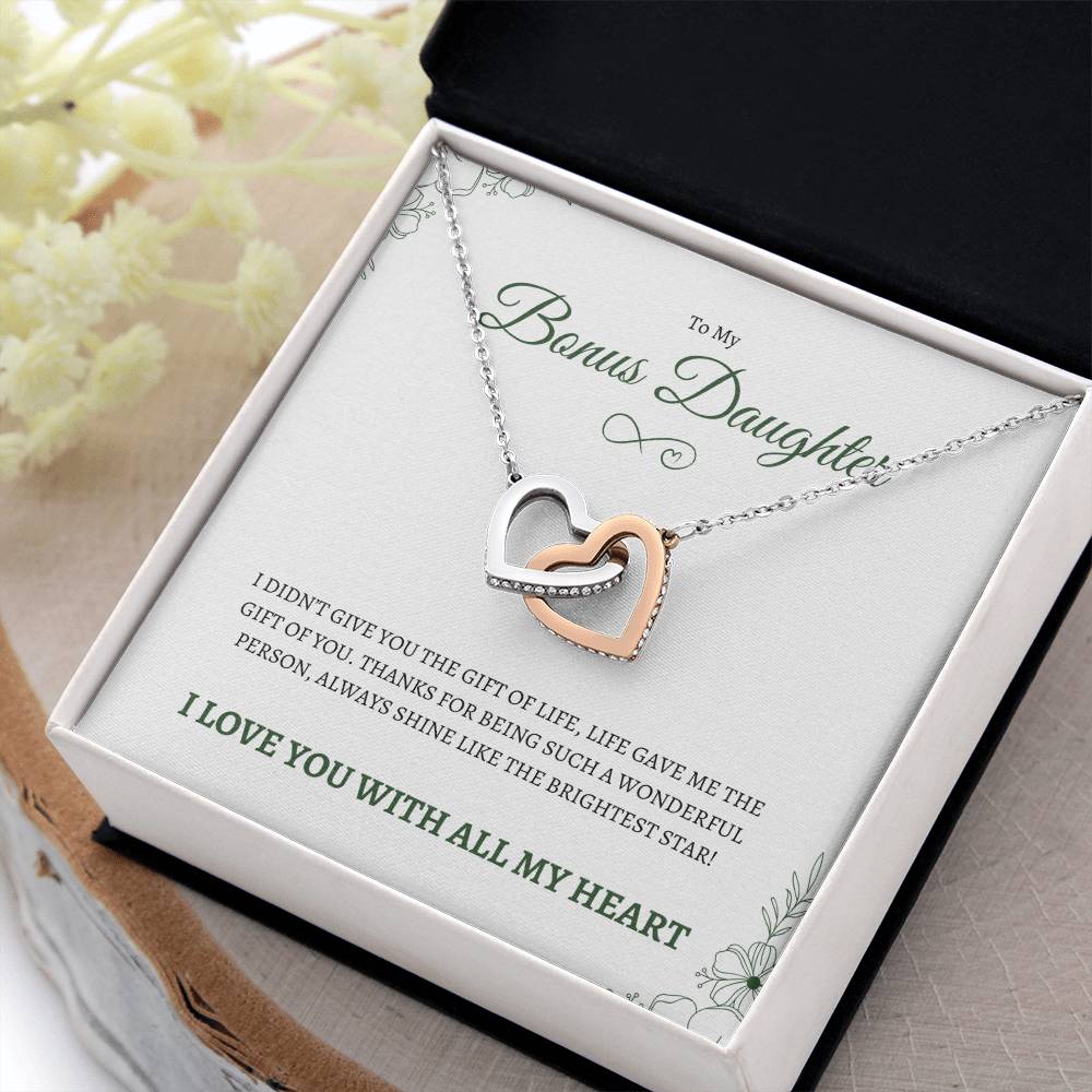 To MY Bonus Daughter | To My Daughter | Interlocking Hearts Necklace