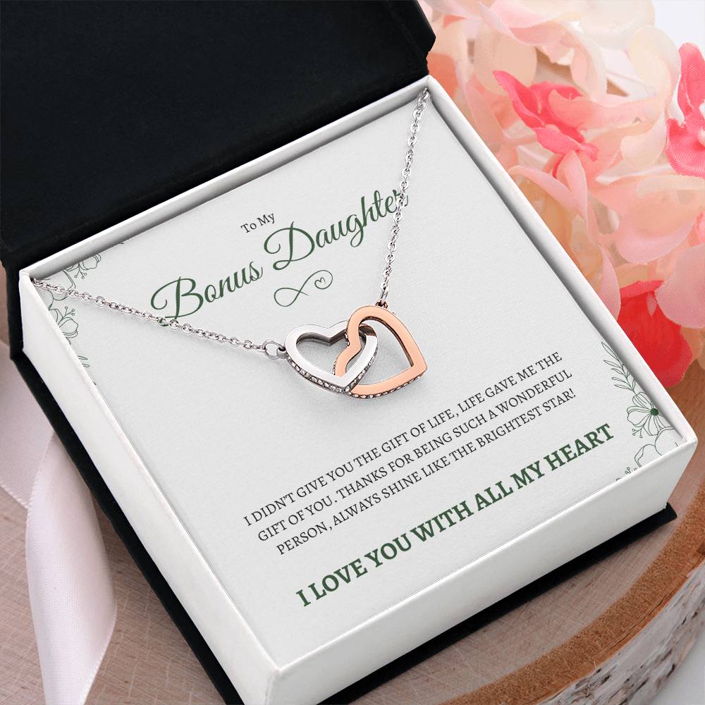 To MY Bonus Daughter | To My Daughter | Interlocking Hearts Necklace