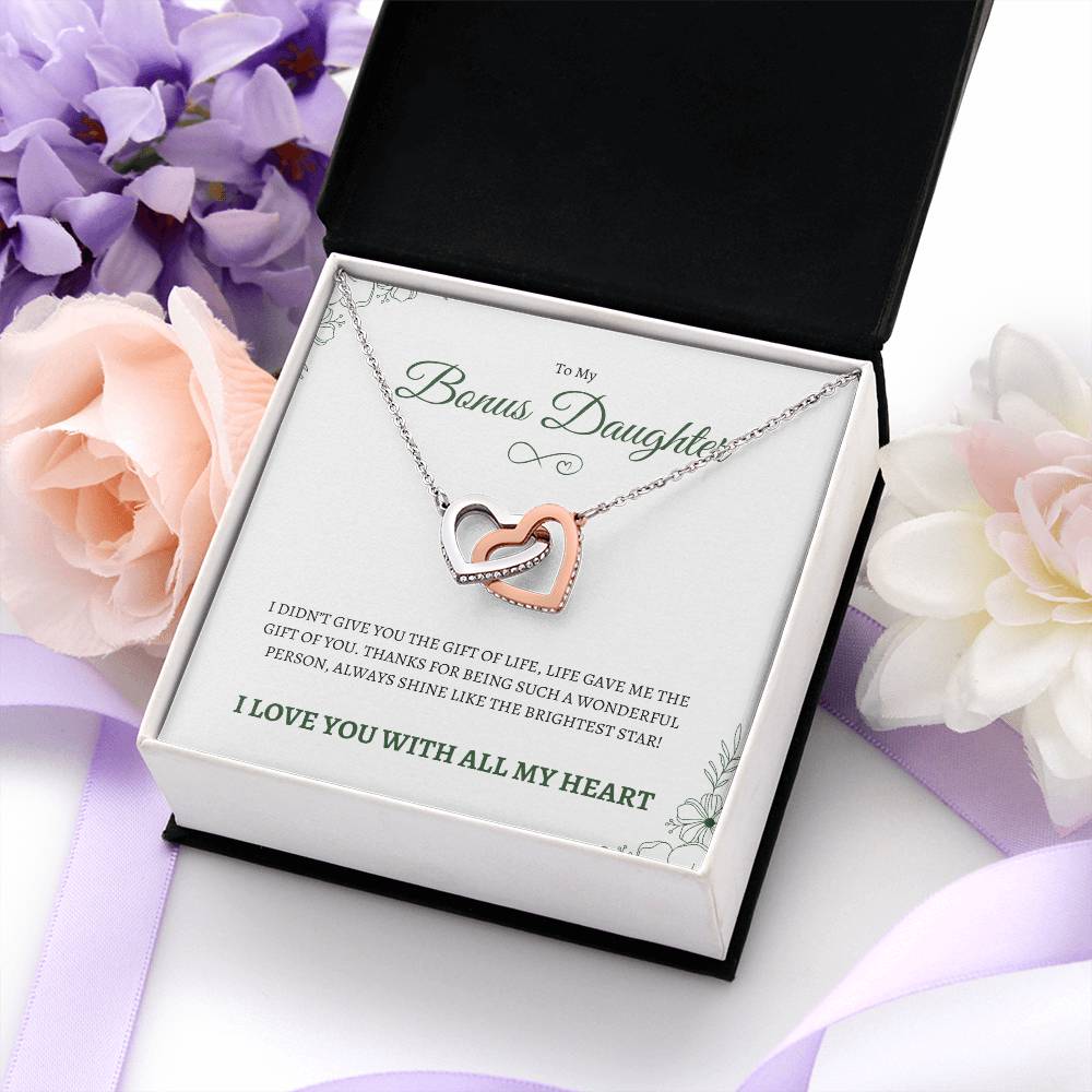 To MY Bonus Daughter | To My Daughter | Interlocking Hearts Necklace