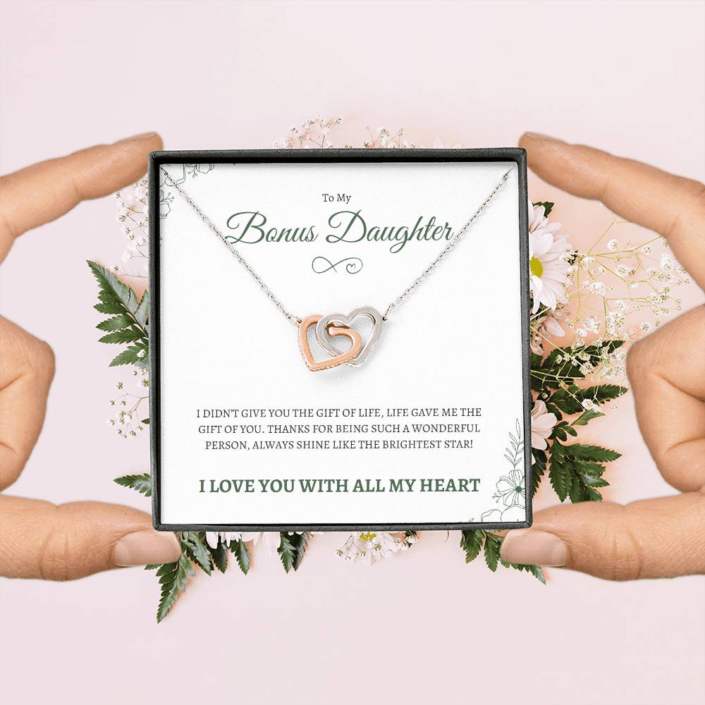 To MY Bonus Daughter | To My Daughter | Interlocking Hearts Necklace