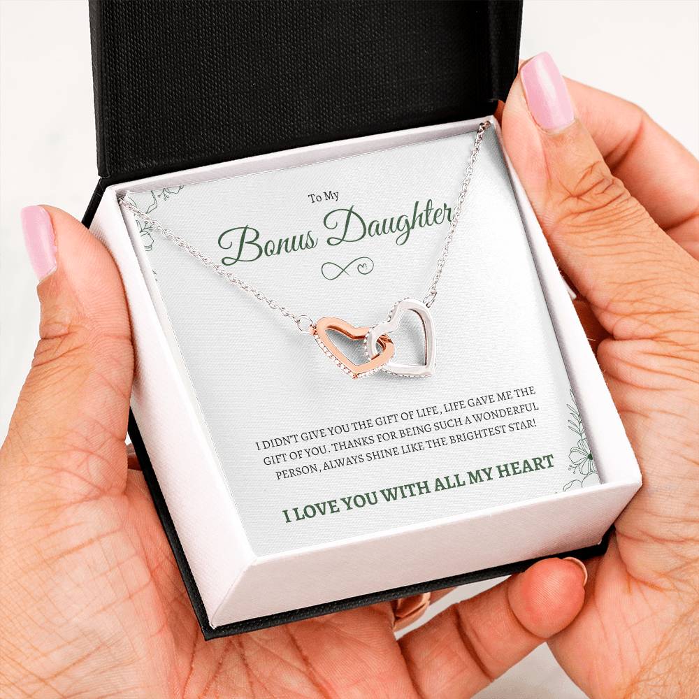 To MY Bonus Daughter | To My Daughter | Interlocking Hearts Necklace