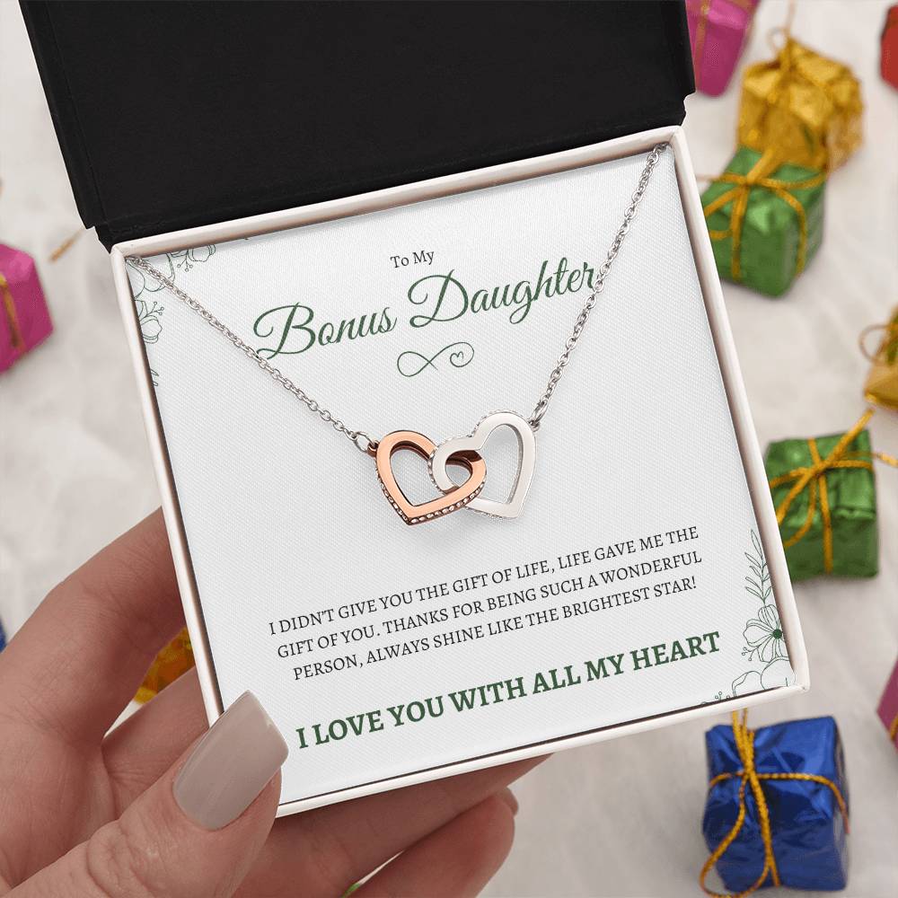 To MY Bonus Daughter | To My Daughter | Interlocking Hearts Necklace