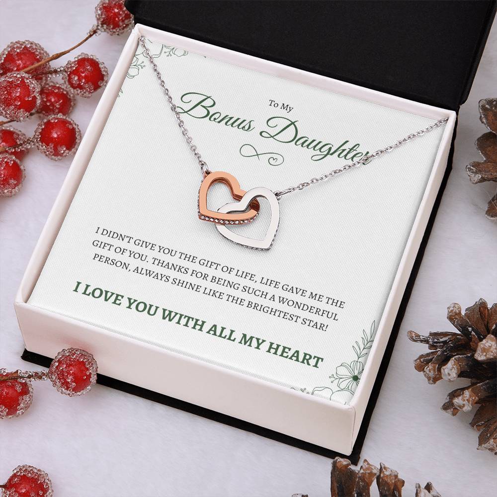 To MY Bonus Daughter | To My Daughter | Interlocking Hearts Necklace