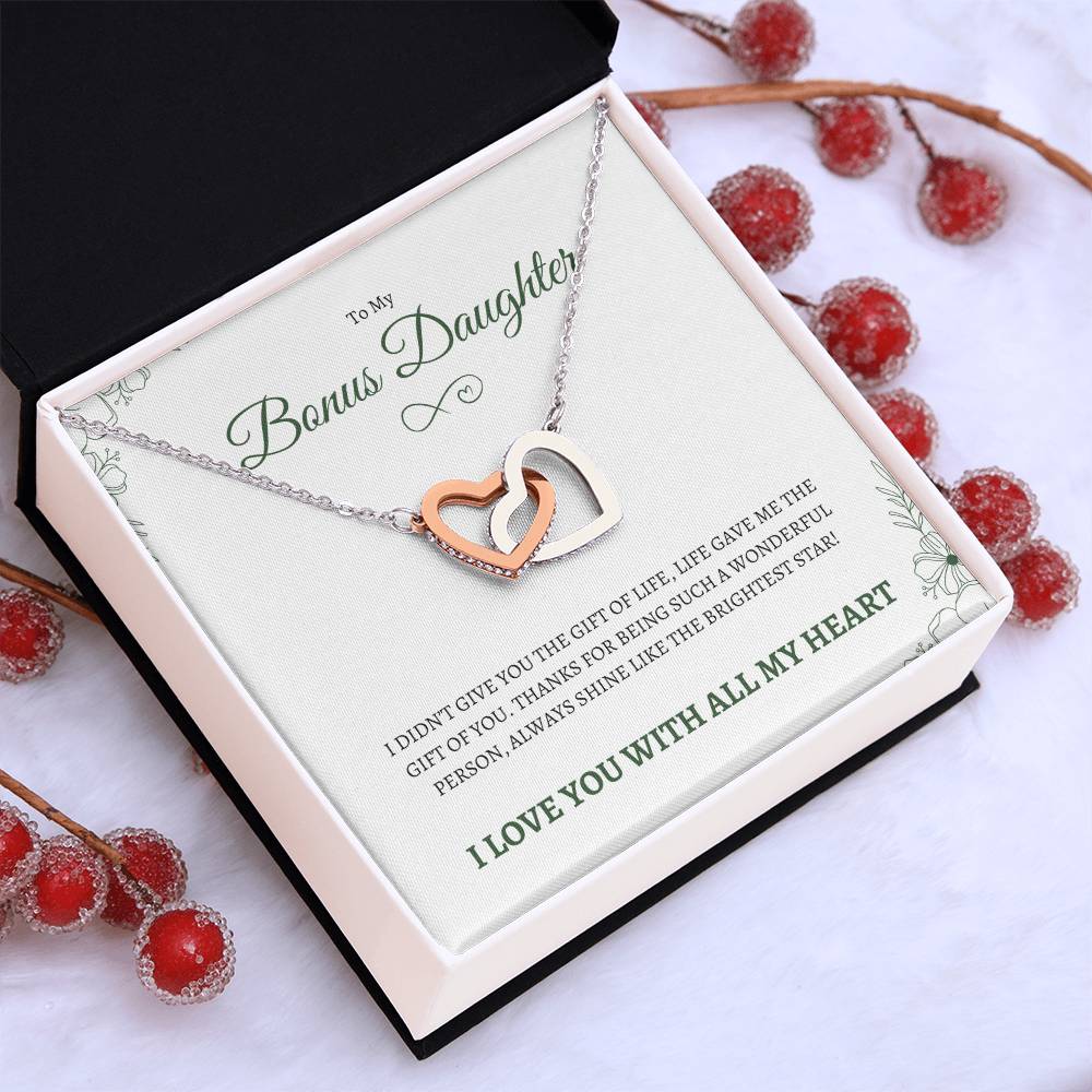 To MY Bonus Daughter | To My Daughter | Interlocking Hearts Necklace