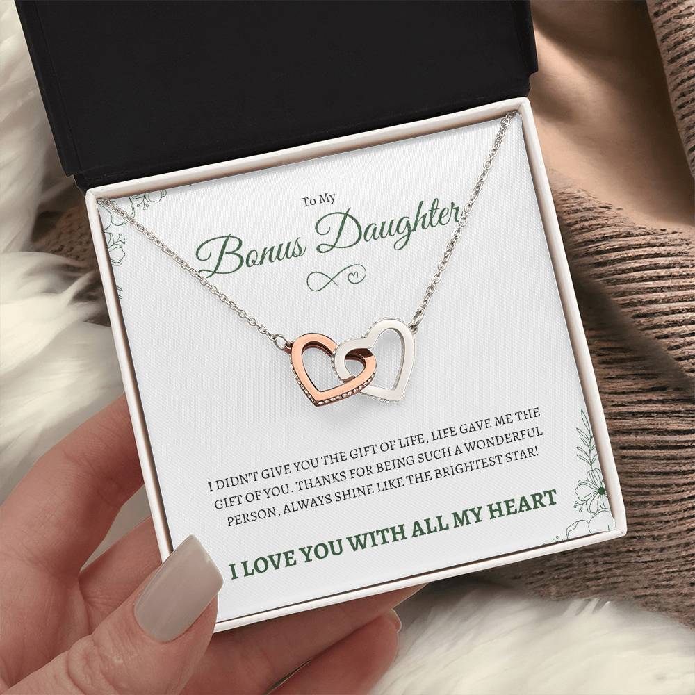 To MY Bonus Daughter | To My Daughter | Interlocking Hearts Necklace