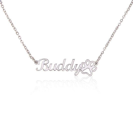 Non-Message Card Paw Print Name Necklace